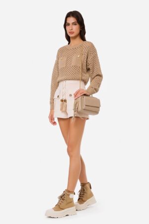 Ażurowy sweter z kieszonkami w stylu safari Elisabetta Franchi MK33T22E2