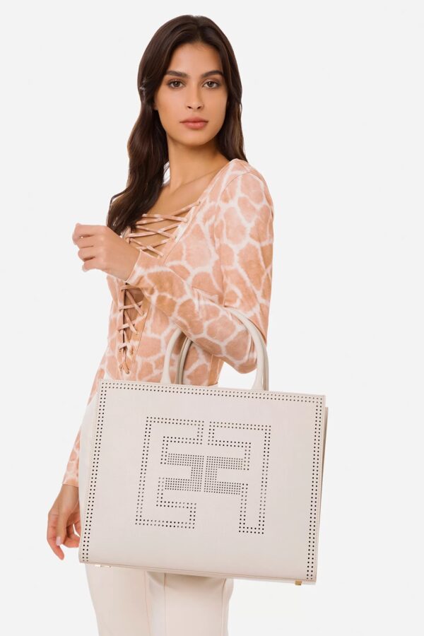 Duża torba shopper z perforowanym logo Elisabetta Franchi