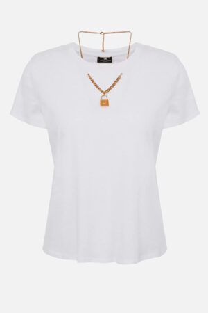 T-shirt z okrągłym dekoltem i łańcuszkowym naszyjnikiem Elisabetta Franchi