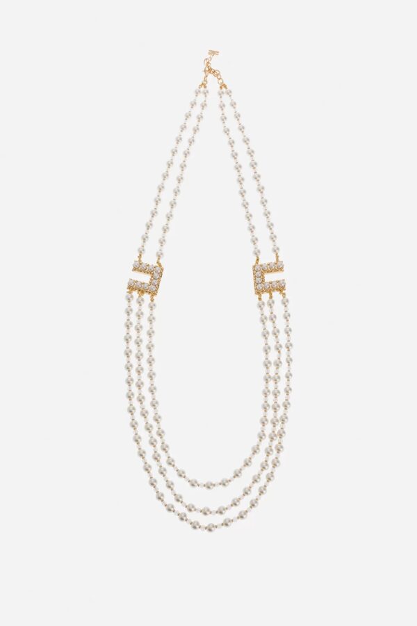 Długi złoty naszyjnik z perłami i kryształami Elisabetta Franchi