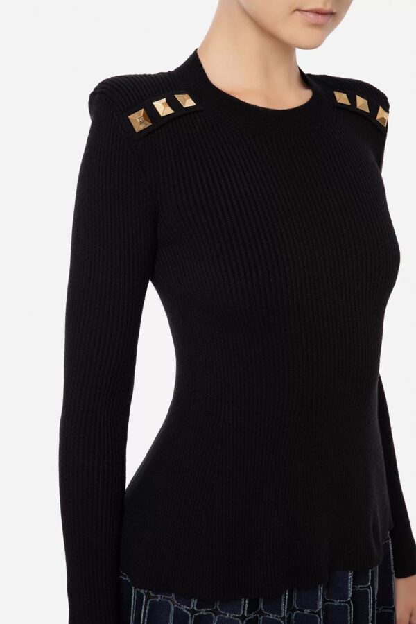 MK68M26E2 Sweter z długim rękawem, okrągłym dekoltem i ćwiekami Elisabetta Franchi