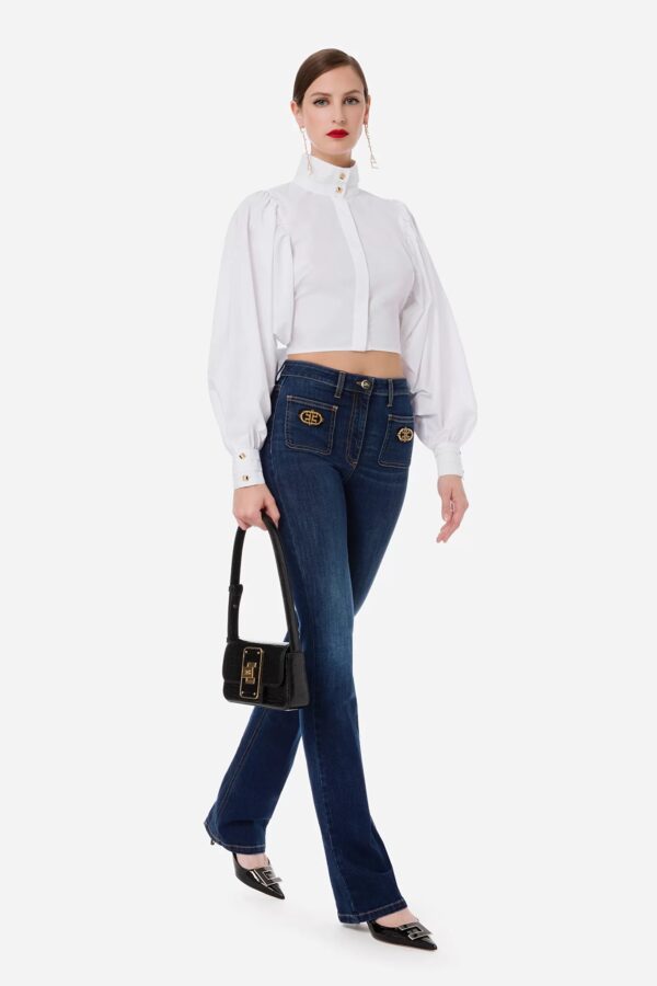 Spodnie dżinsowe typu boot-cut ze złotymi detalami Elisabetta Franchi