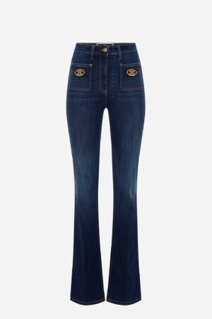 Długie dżinsy typu boot-cut ze złotymi detalami Elisabetta Franchi