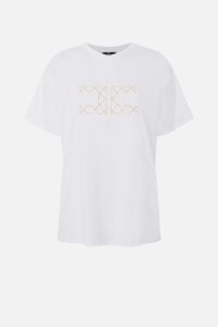 MA01331E2 T-shirt z okrągłym dekoltem łańcuszkowym logo Elisabetta Franchi