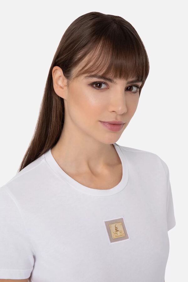 MA01631E2 T-shirt z okrągłym dekoltem i złotym logo Elisabetta Franchi