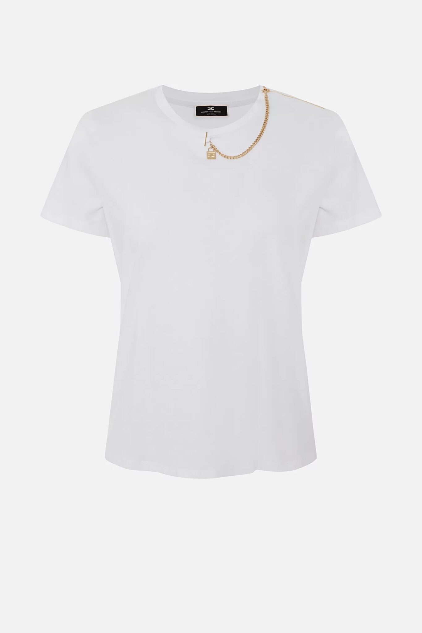 MA00831E2 T-shirt z okrągłym dekoltem ze złotym łańcuszkiem Elisabetta Franchi