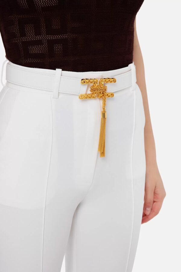 PA06832E2 Eleganckie elastyczne spodnie ze złotą klamrą z łańcuszkiem Elisabetta Franchi