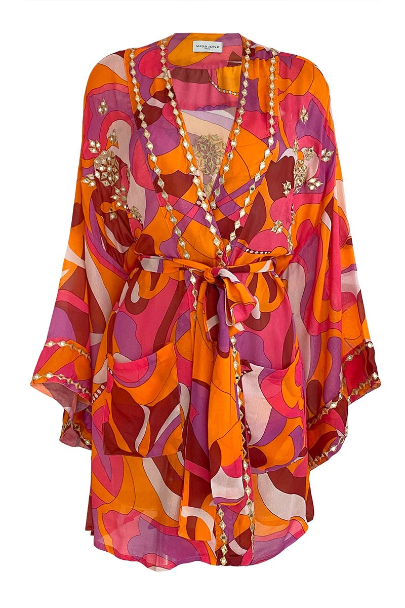 Bajeczne kolorowe kimono NOVA z krepy jedwabnej Miss June Paris